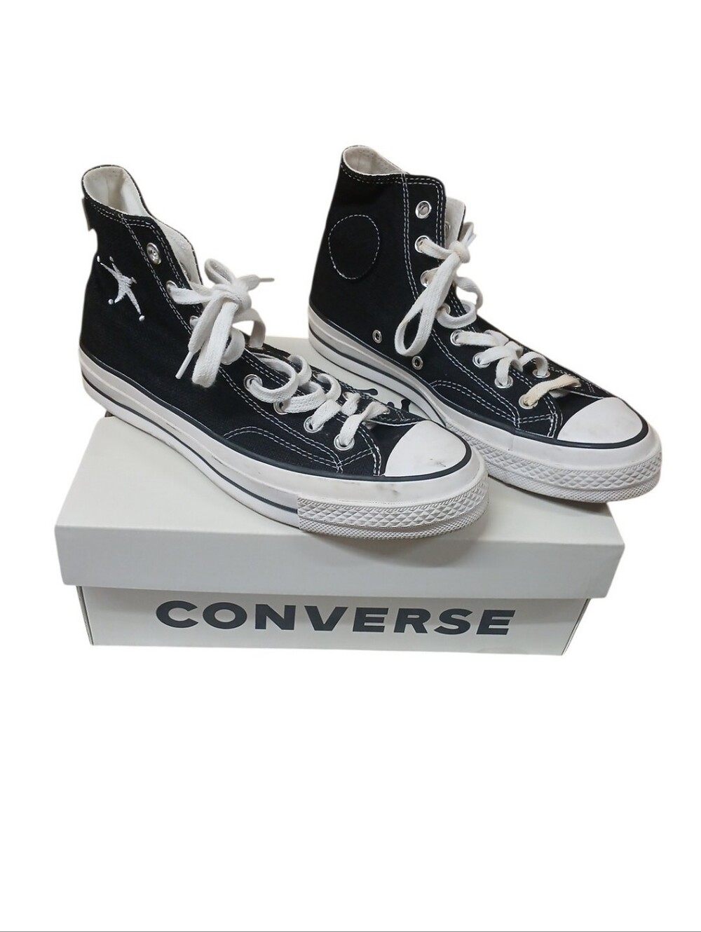 Stussy x Converse Black and White High-Top Sneakers Unisex Mens 7 Womens 9